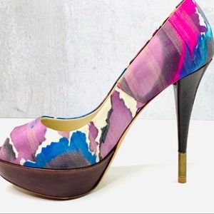Baldan Silk + Leather Platform Pumps - 37